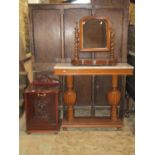 An Edwardian mahogany coal compendium, with fall front, a Victorian toilet mirror in mahogany and