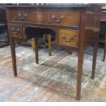 A 19th century mahogany lowboy of three drawers, central kneehole and square tapered legs, 88cm wide