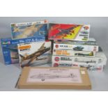 9 model aircraft kits of WW2 bomber planes, all appear to be un-started, most having sealed box or