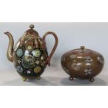 Good quality cloisonné bachelor ovoid teapot, decorated with various panels of flowers and birds,
