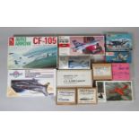12 model aircraft kits relating to experimental and prototype jets, all appear un-started, including