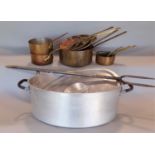 A harlequin graduated set of nine copper saucepans, with four matching lids, the largest 22.5cm