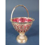 Good quality Victorian silver sweetmeat basket, with geometric pierced sides and tapered stepped