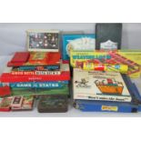 Large collection of vintage board games and construction kits including Peter Rabbit's Race Game,