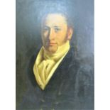 19th century British school - bust length portrait of a gentleman in Regency style costume with