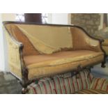 A good quality Edwardian drawing room sofa with carved and moulded show wood frame with acanthus,