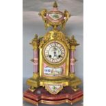 A good quality 19th century French ormolu Sevres type porcelain panel mantle clock, mounted by a