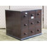 Good mahogany table top bank of nine drawers, 33cm high x 36cm wide x 32cm deep