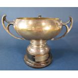 Edwardian silver twin handled presentation trophy in the art nouveau manner with stepped circular