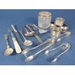 A mixed collection of silver and cabinet silver and plate comprising three napkin rings, silver