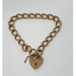9ct bracelet with heart padlock clasp, 12.9g