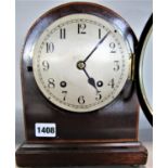 Early 20th century lancet mantel clock, with convex twin train silvered dial and Arabic numerals,