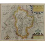 A coloured engraved map of Bedfordshire after Christopher Saxton, 29 x 35.5cm approx visible sheet