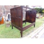 18th century panelled oak travelling bedstead, the head and foot of equal height, 175cm, each