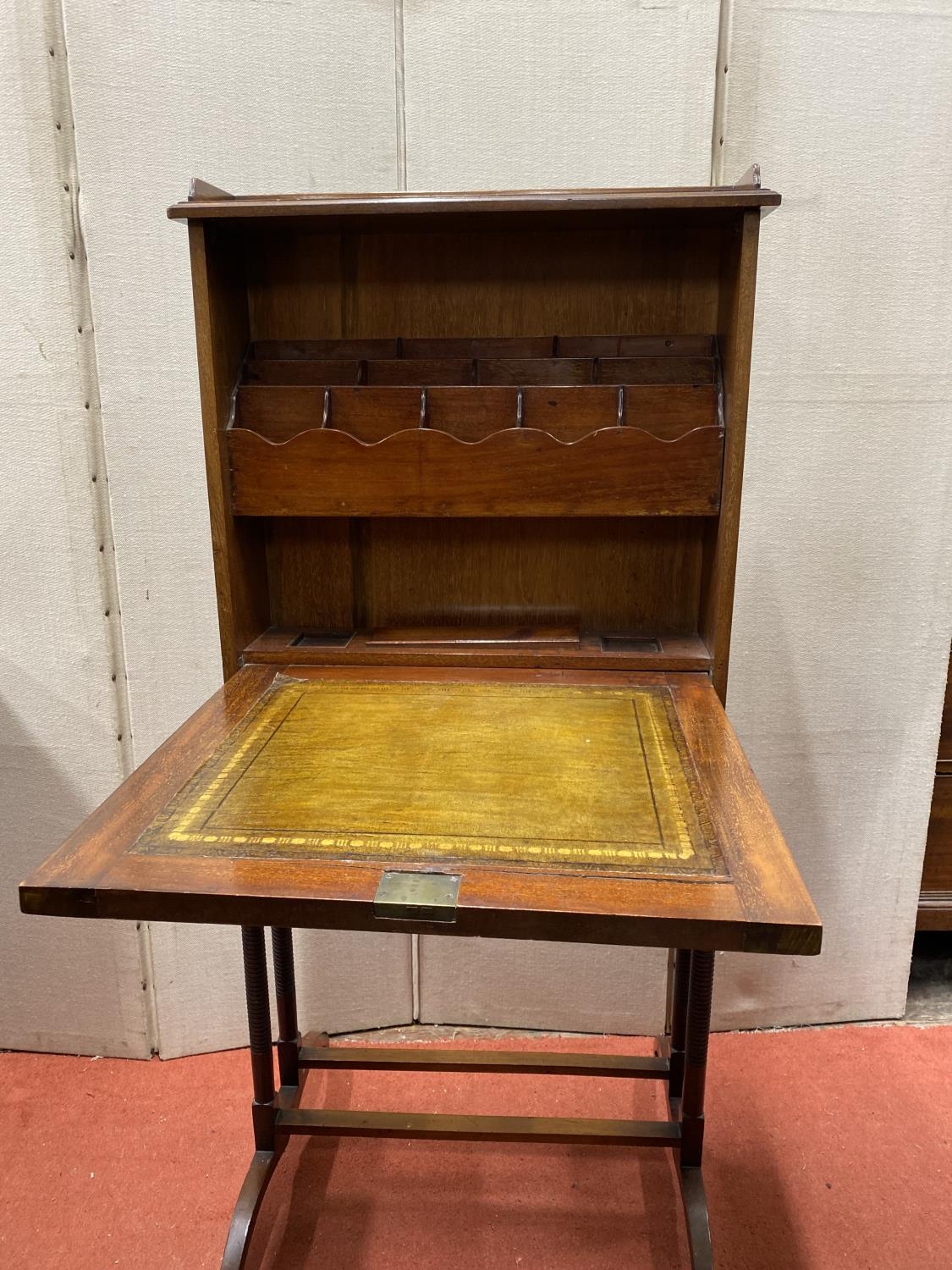 An Edwardian mahogany inlaid writing desk or folio stand, the fall flap revealing a fitted - Image 2 of 5