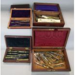 Antique rosewood and brass bound cased precision tool set, together with further part cased