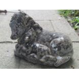 A reclaimed garden ornament in the form of a recumbent mare and foal (af), approx 45 cm long x 32 cm