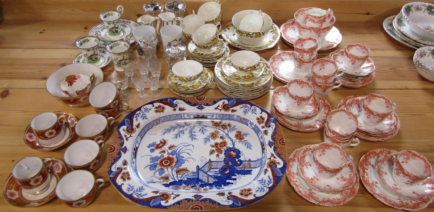 A collection of Foley china teawares with orange printed border decoration comprising milk jug, slop - Image 2 of 2