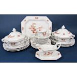 A collection of Wedgwood Chantecler pattern dinnerwares with brick red coloured decoration of