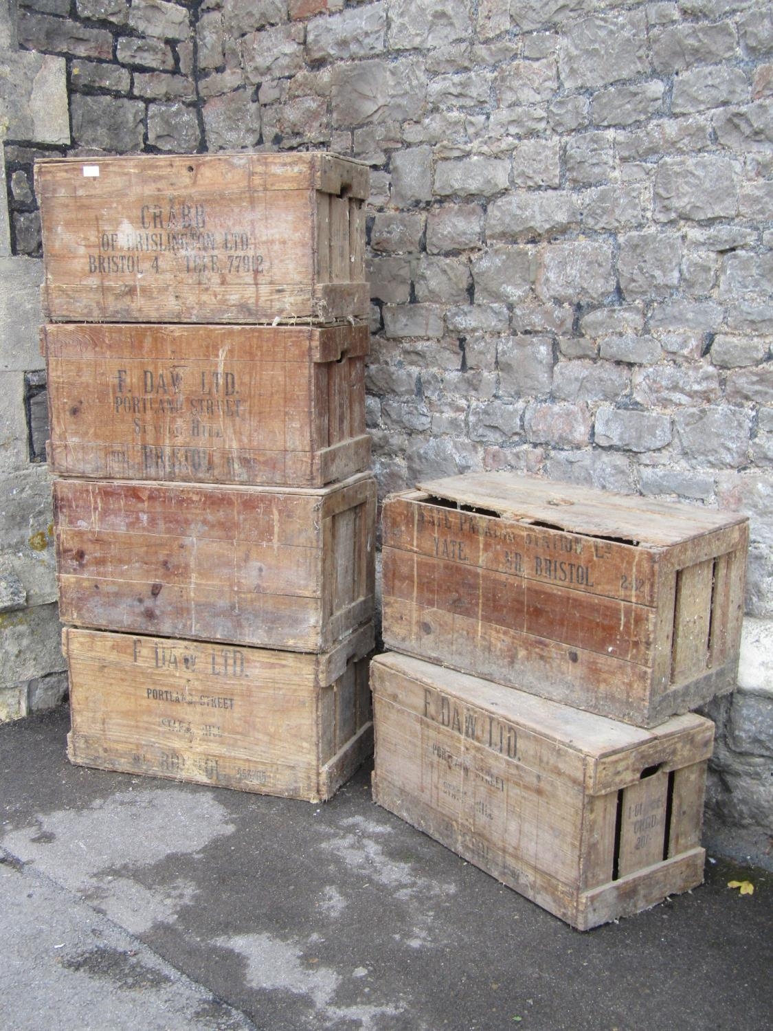 Six vintage pine crates with removable lids and printed merchants advertising (af) - Image 2 of 2