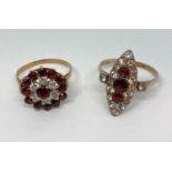 9ct paste cluster ring, 2.8g and a further Art Deco style garnet and paste set marquise dress