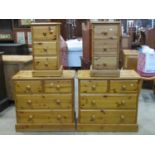 A pair of waxed pine bedside or drawing room chests, each of three drawers, 63cm high, 35cm wide,