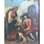 Early 19th century school - Scene with male and female figures, a dog and a horse, oil on board,
