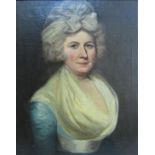 Late 18th century British school - Half length portrait of a lady in blue dress, oil on canvas, no