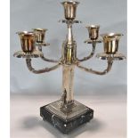 Good quality silver plated aesthetic period four branch candelabra with scrolled square branches