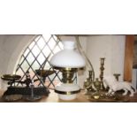A collection of brassware to include a good pair of lidded cup and cover vessels, various