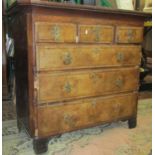 A Georgian walnut and pine countrymade chest of three long and three short drawers, set beneath a