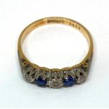 18ct five stone sapphire and diamond ring, size O, 2.6g