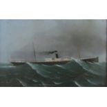 Roberts (early 20th century school) - SS Jane Radcliffe - Steamship on a choppy sea, gouache on