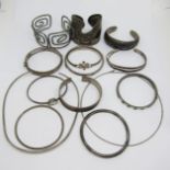 Collection of silver / white metal bangles and collar necklaces of various design (four unmarked,