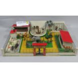 Vintage model zoo with a animals, zoo keepers, bear pit, cages etc together with a box of model farm