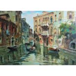 Carlo Padovani - (20th century continental school) Venetian canal scene with gondolas, oil on