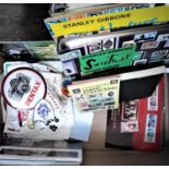 A box containing four stamp albums, various dates, one including a Penny Red example, further mixed,