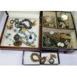 Collection of costume jewellery to include a gold plated bracelet with heart padlock clasp,