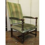 A Georgian side chair, principally in elm, with upholstered seat and back