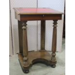 Victorian mahogany davenport, the leather inset writing slope four fluted supports
