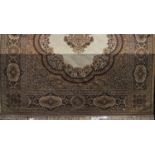 Large Belgian country house type carpet with central floral medallion in shades of mustard and brown