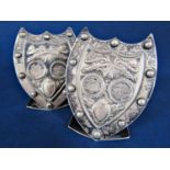 Interesting pair of silver shield shaped menu holders with artillery crest for Surma Valley