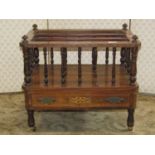 A Victorian rosewood and marquetry inlaid three divisional Canterbury with turned spindle mouldings