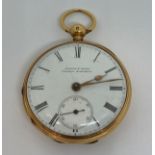 Good quality 18ct Muston & Gath of London & Bristol pocket watch, the convex enamel dial with