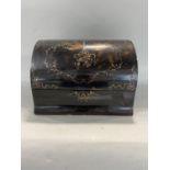 Good quality gilt inlaid tortoiseshell waterfall box, the arched lid inset with a floral bouquet