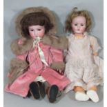 2 early 20th century German bisque head dolls, both with closing eyes and jointed composition