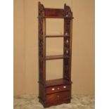 Victorian style hardwood compact watnot, pierced sides, two drawers, 102cm high