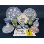 A quantity of Wedgwood jasperwares, mainly in a blue colourway, including commemorative plates for