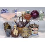 A mixed collection of mainly pottery items to include a Doulton 'The Old Sarum Kettle', a Chinese
