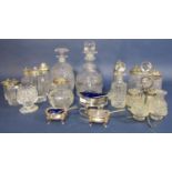 Mixed collection of various glassware to include two decanters and various white metal lidded